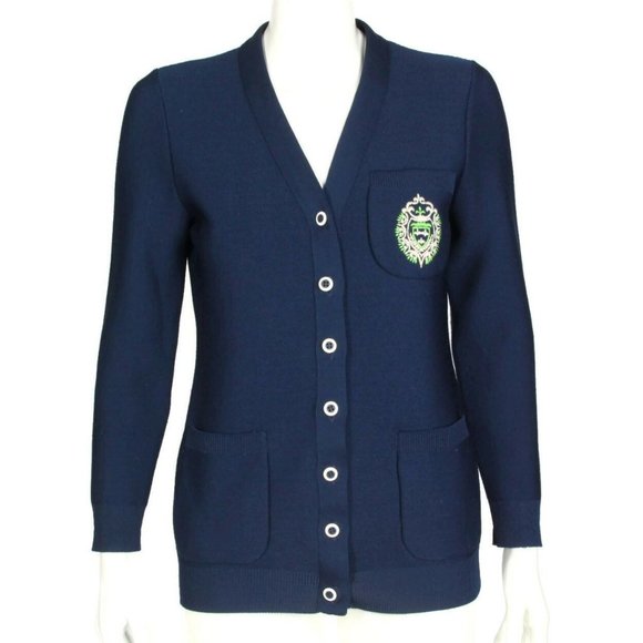 Vtg JAMES KENROB Navy Blue Cardigan Sweater Pocket Crest Button Womens sz M /571 - Picture 2 of 6
